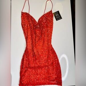 RETROFETE - Sequin Ombre - Mini Dress - Peach Coral Ombre - Large - New with Tag